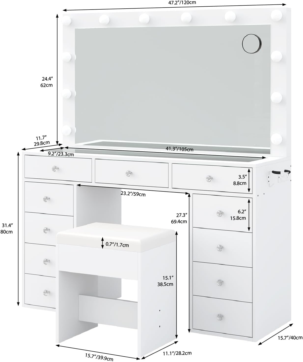 Coiffeuse Élégante avec Éclairage LED